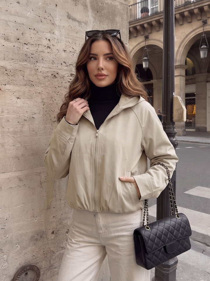 Cropped Ruched Hem Zip Up Jacket