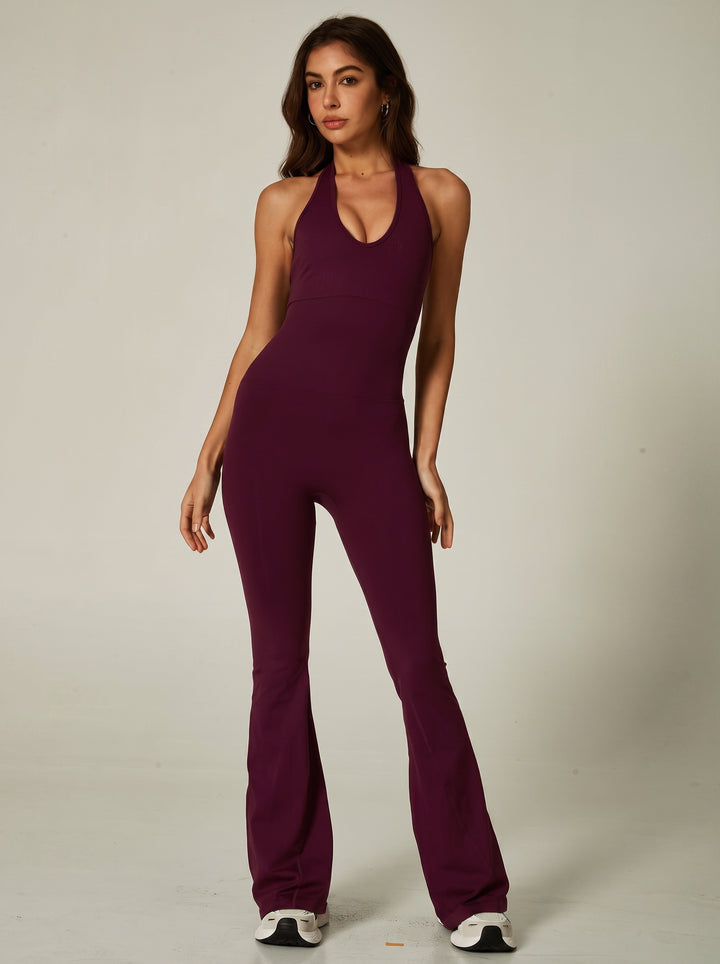 Sculpting Halter Flare Leg Jumpsuit