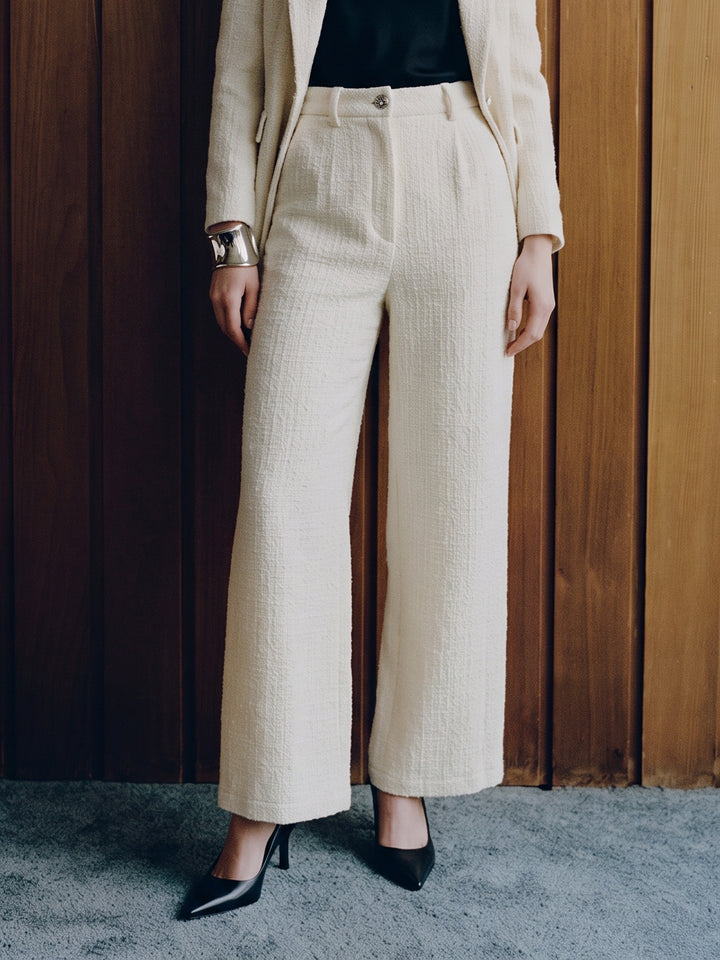 High Waisted Textured Wide Leg Pants