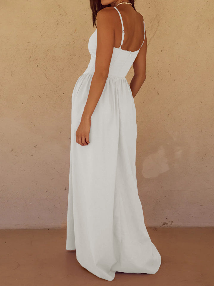 Elegant Linen V Neck Maxi Dress