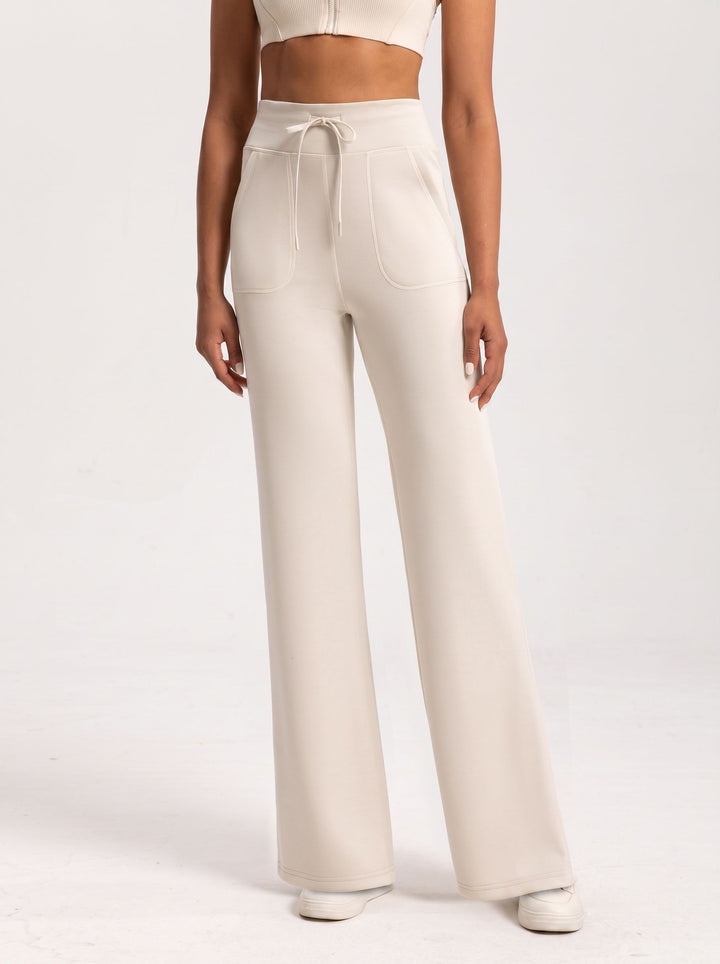 High Waisted Drawstring Wide Leg Yoga Pants