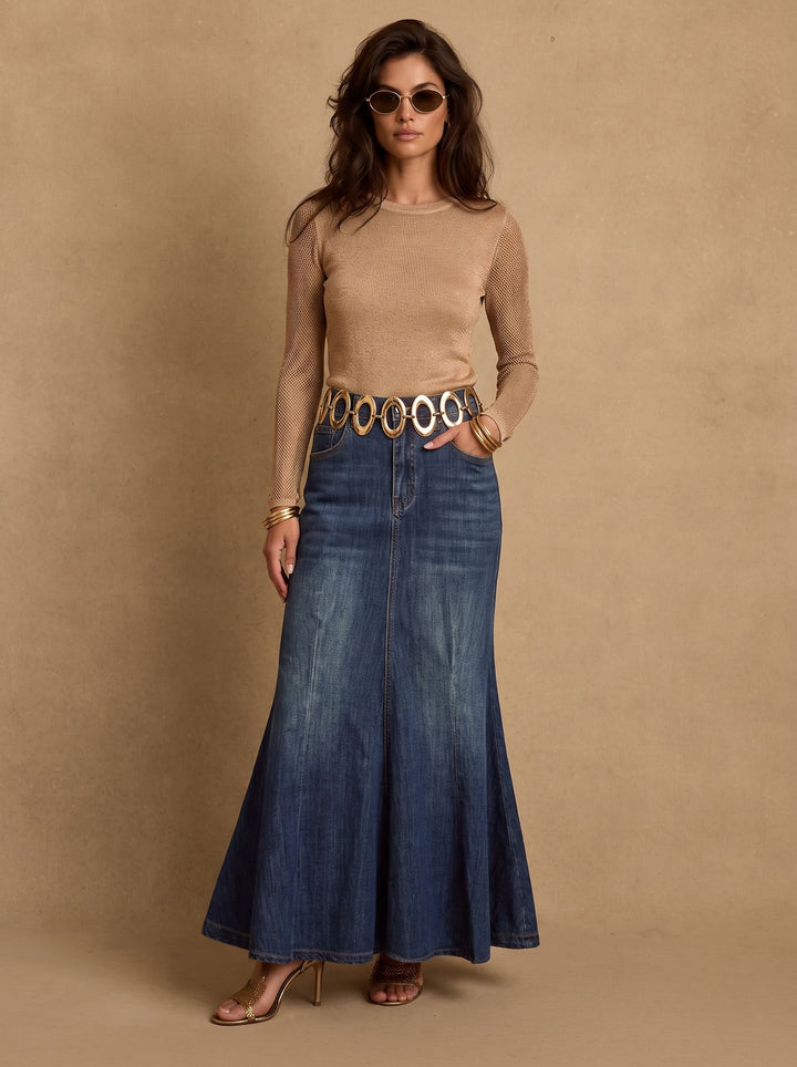 High Waisted Flared Denim Skirt