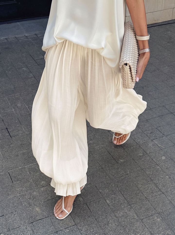 Flowy Pleated Elastic Waist Casual Pants