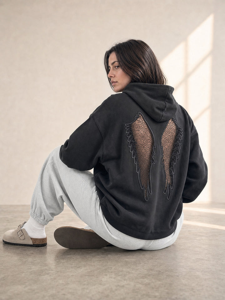 Lace Angel Wing Back Hoodie