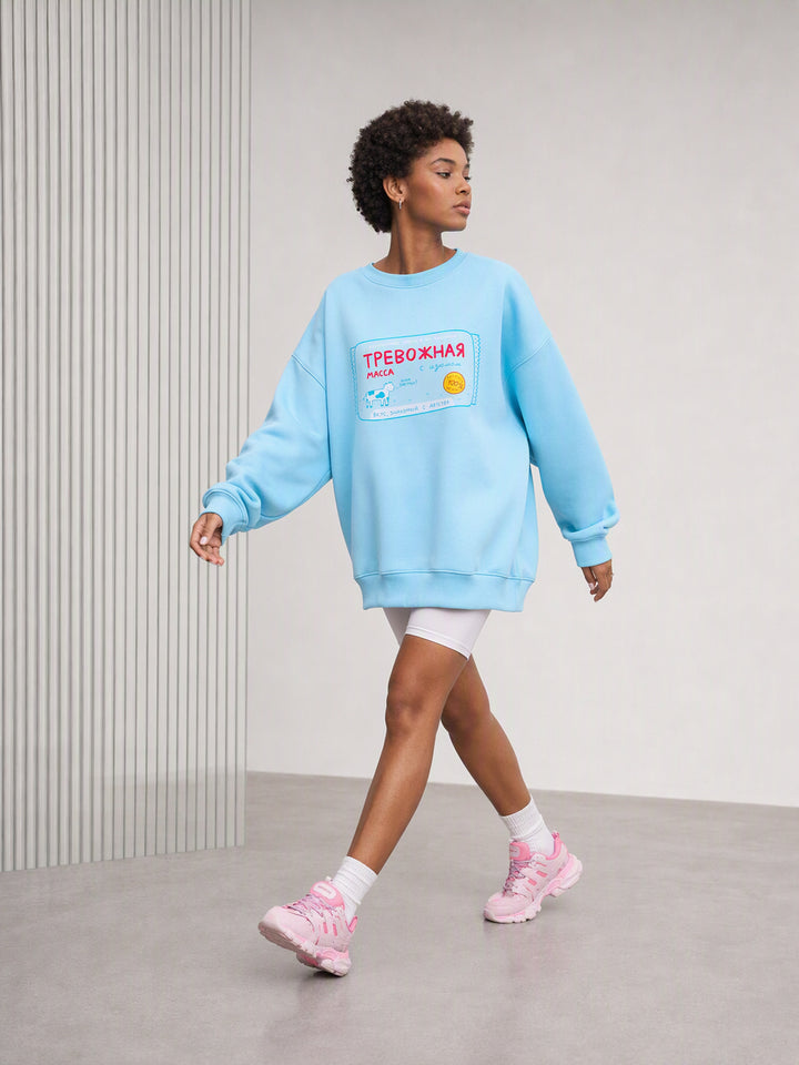 Oversized Graphic Print Fleece Sweatshirt