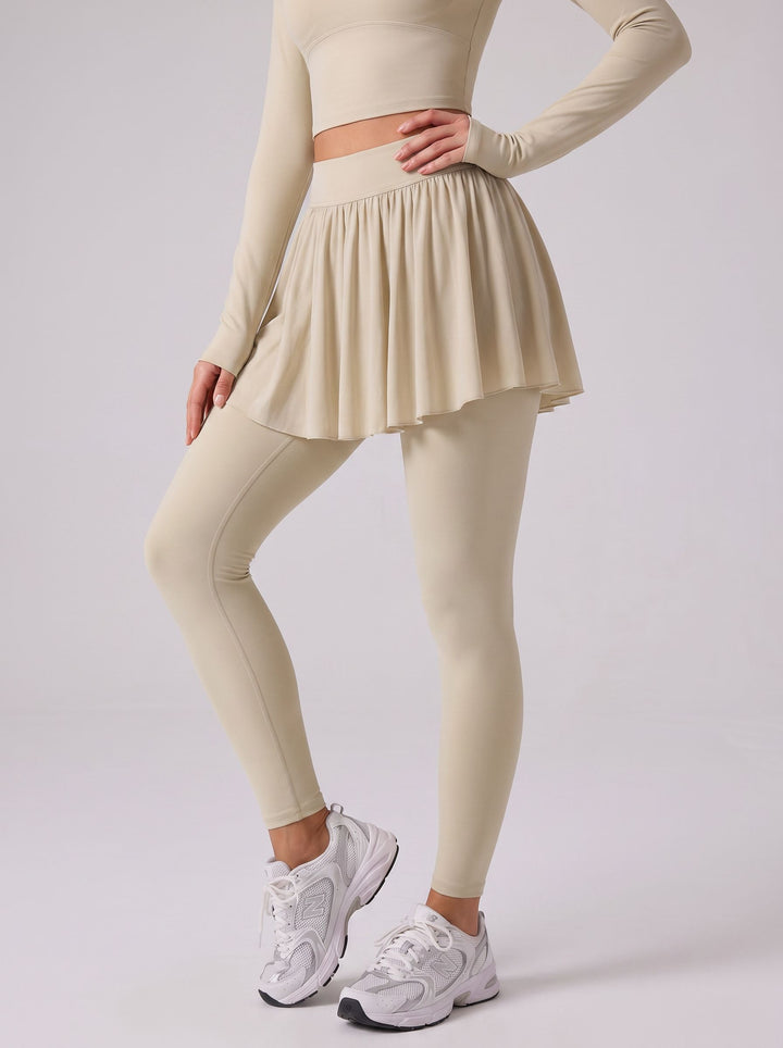 Pleated Mesh Skirted Yoga Leggings