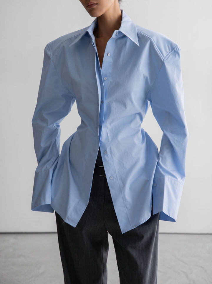 Padded Shoulder Oversized Button Down Shirt