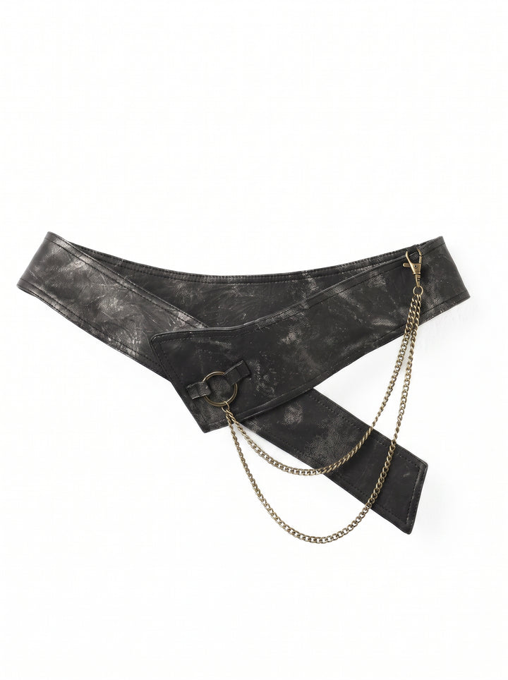 Distressed Faux Leather Pleated Mini Skirt