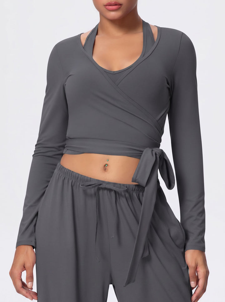 Cropped Wrap Long Sleeve Sports Tee