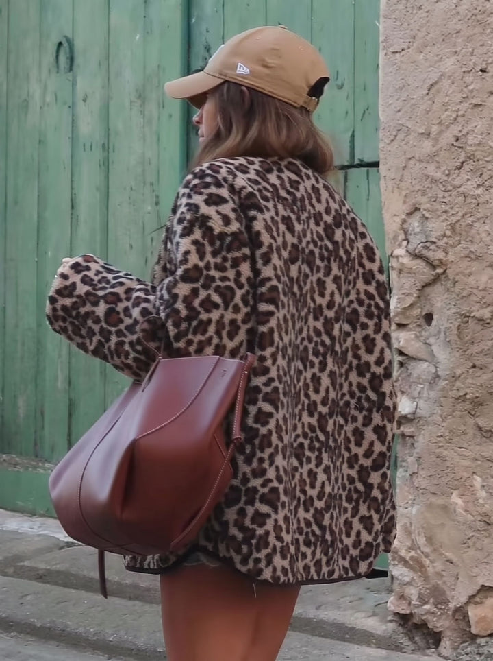 Cozy Leopard Print Fleece Jacket