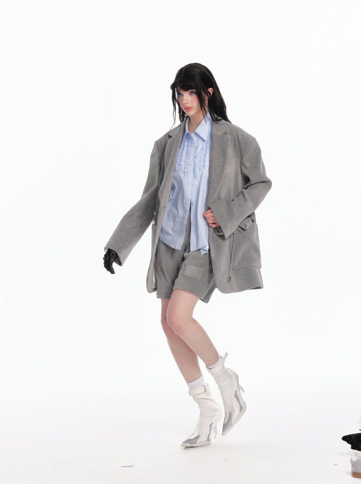 Oversized Drawstring Detail Blazer Jacket