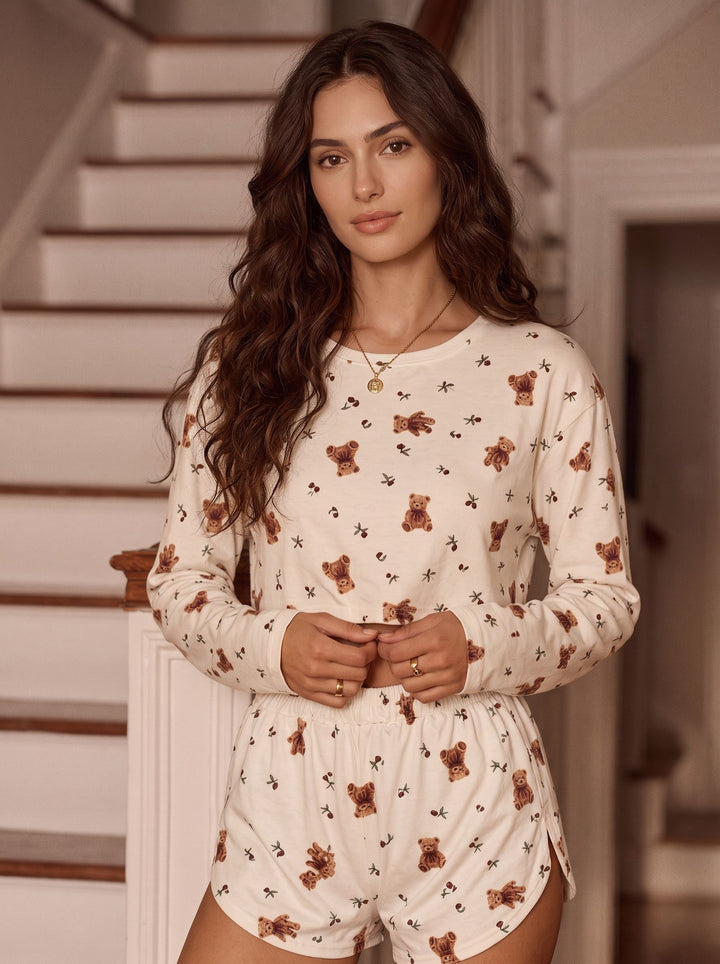 Cozy Cherry Print Pajama Lounge Set