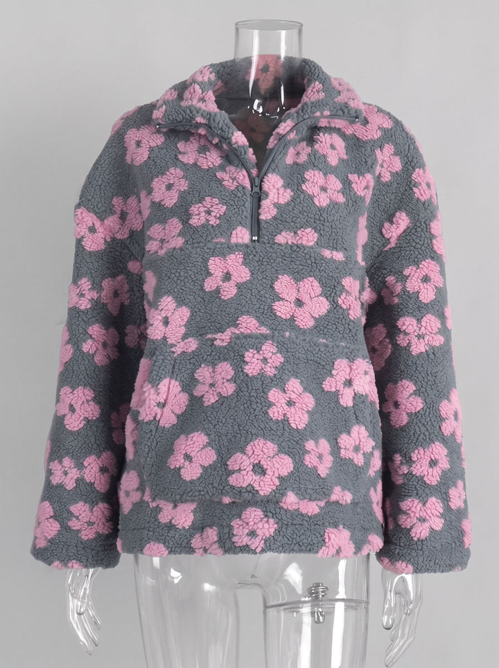 Cozy Floral Print Quarter Zip Fleece