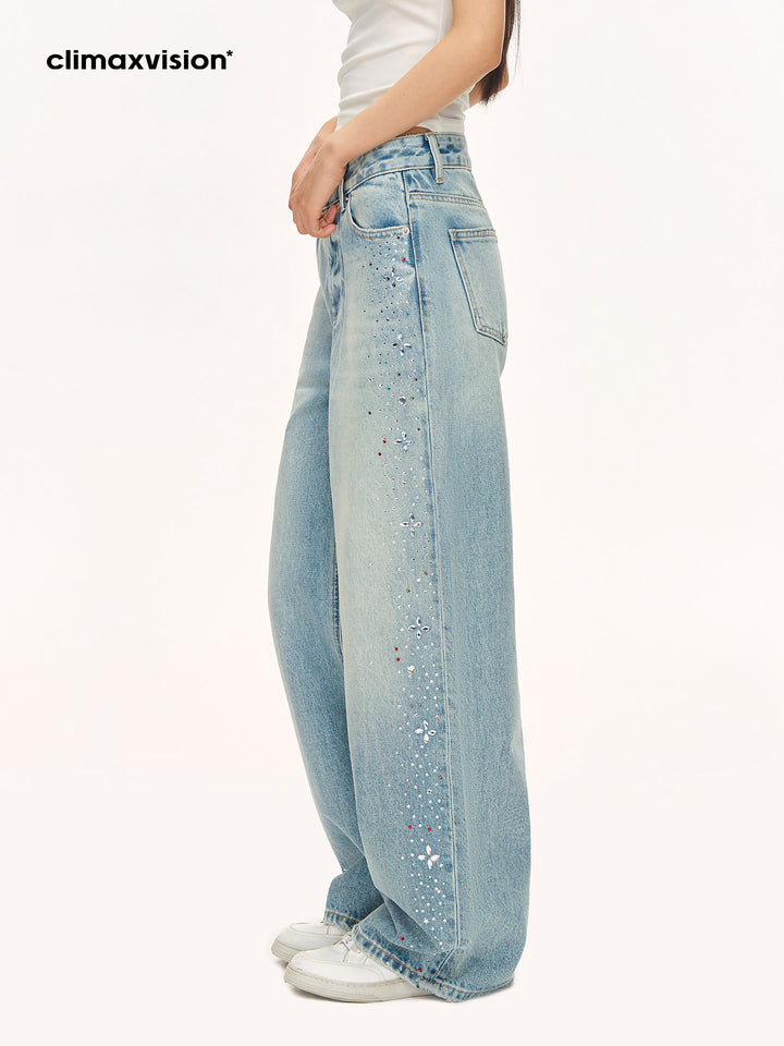 Embellished Relaxed Fit Wide Leg Jeans