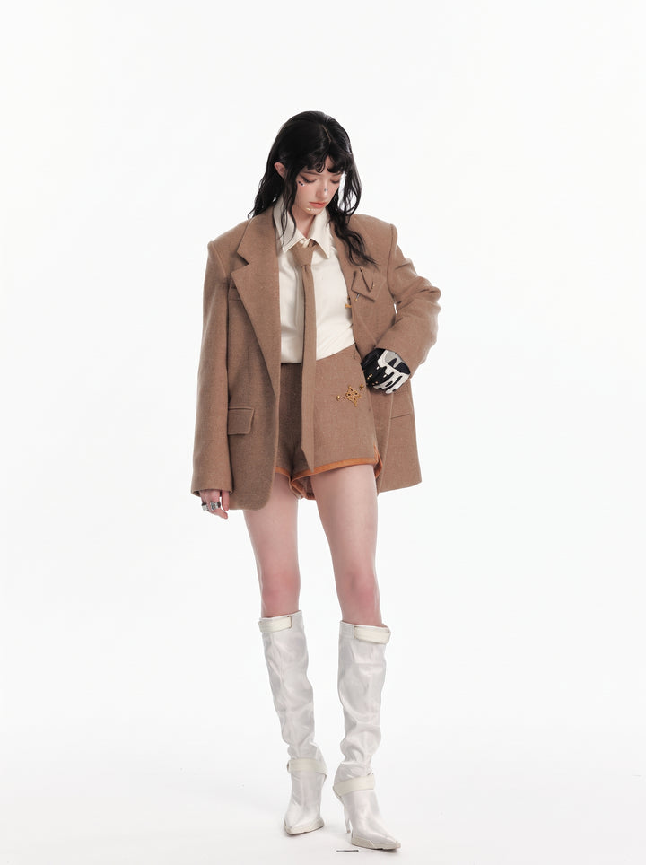 Oversized Textured Wool Blend Blazer