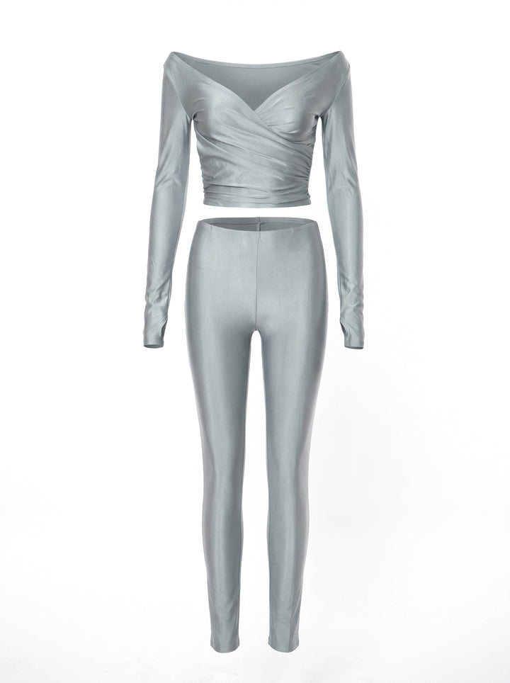 Sexy V Neck Slim Pants Set