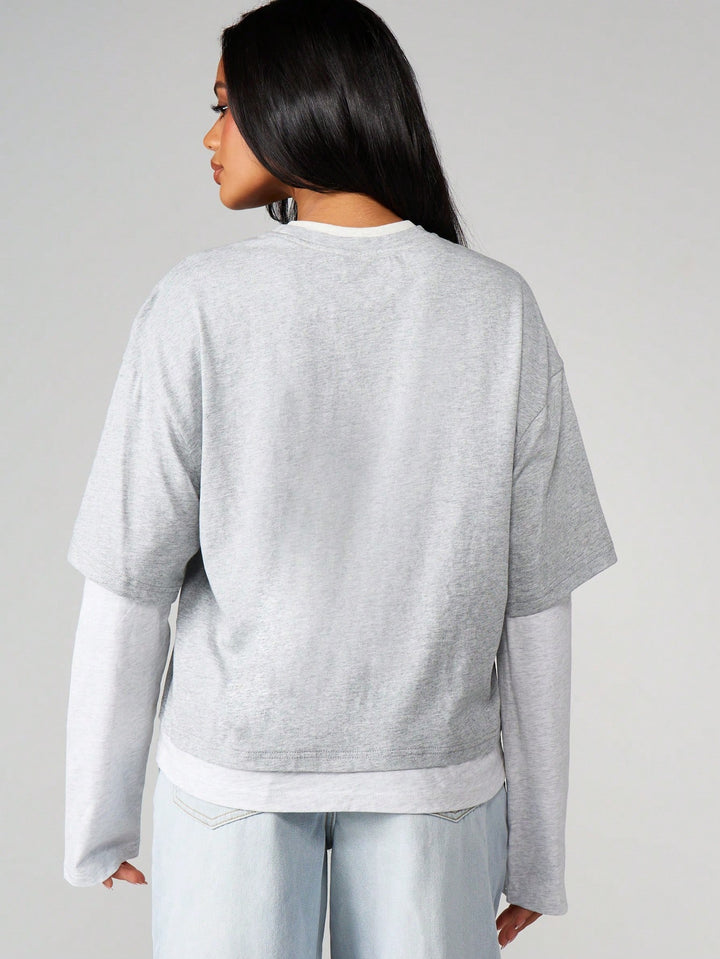 Oversized Layered Pocket Crewneck T Shirt