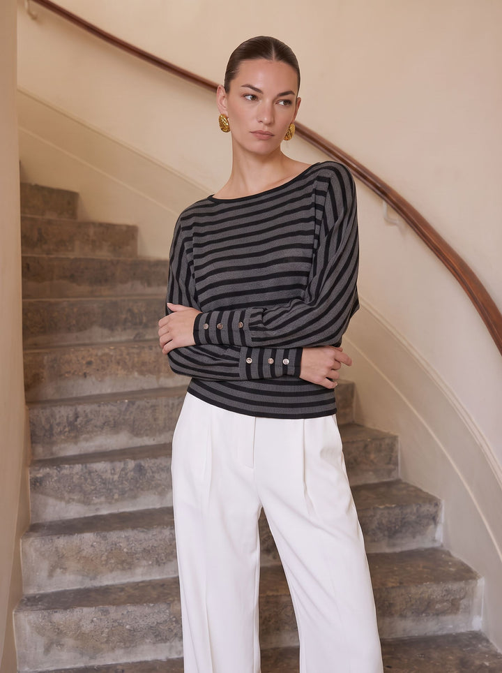 Oversized Striped Batwing Sleeve Sweater