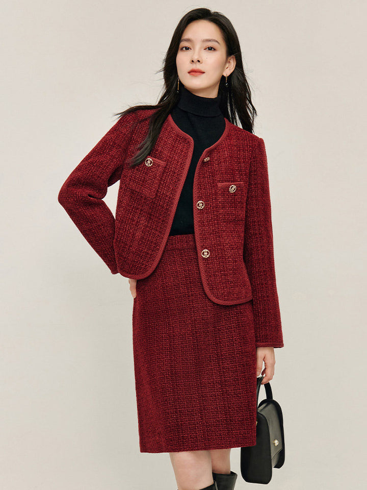Structured Wool Blend Tweed Jacket
