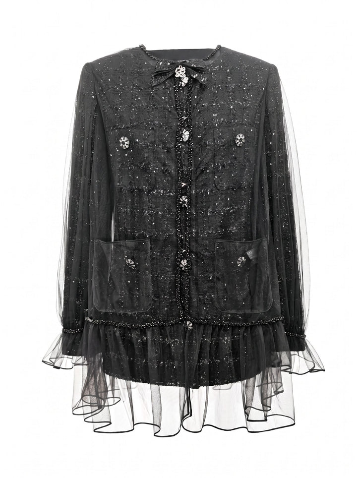 Shimmering Tweed Ruffle Trim Jacket