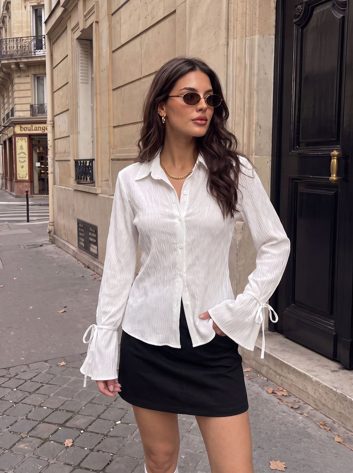 Textured Flared Sleeve Button Down Shirt