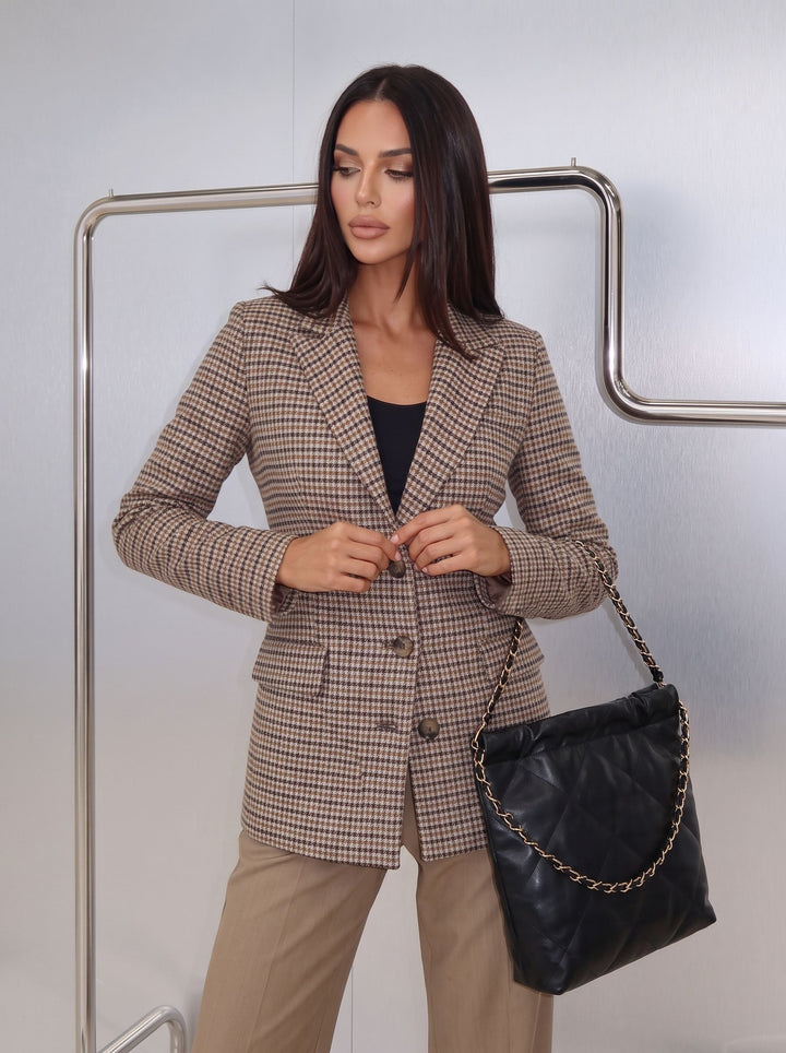 Classic Plaid Tailored Blazer Jacket
