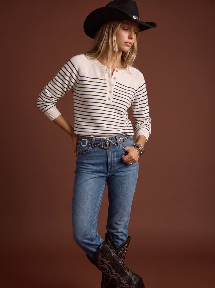 Striped Button Detail Pullover Sweater