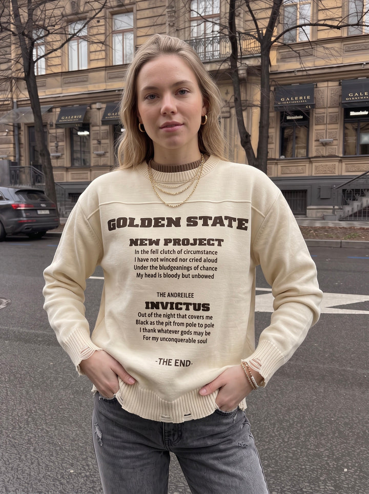 Oversized Distressed Graphic Pullover Sweater