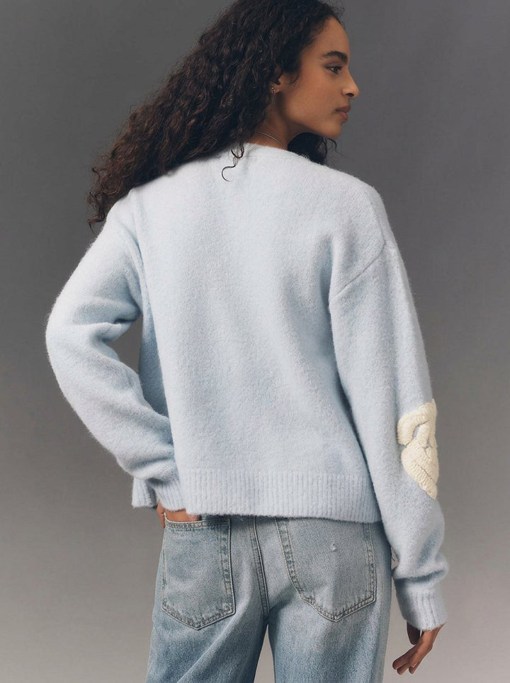 Floral Applique Fuzzy Knit Cardigan