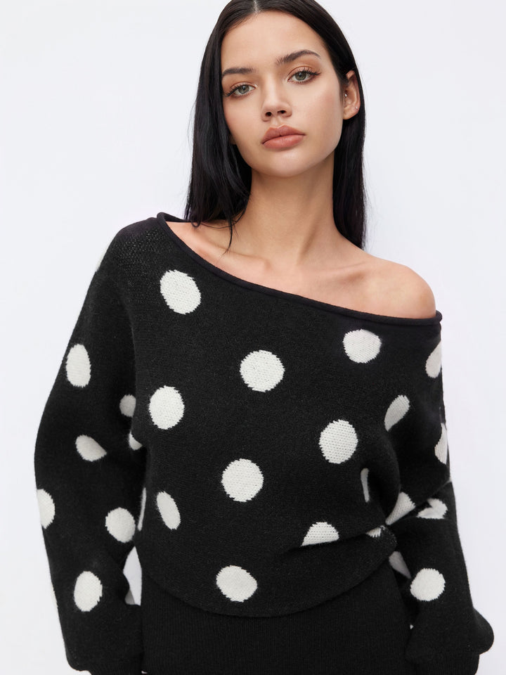 Off Shoulder Polka Dot Sweater