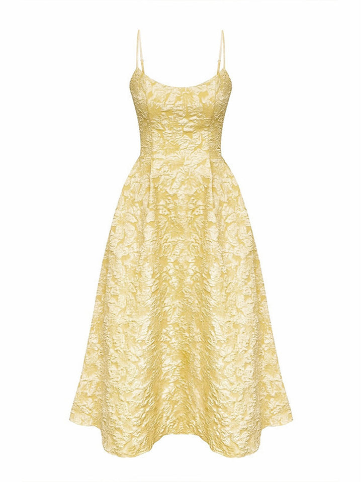 Elegant Textured Yellow Midi Dress