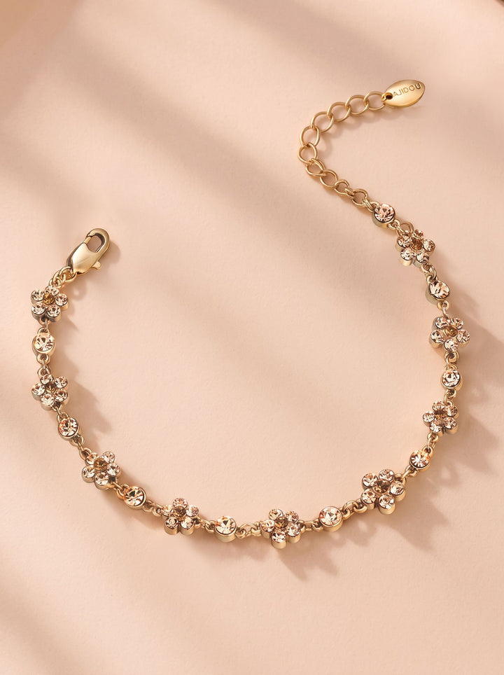 Dainty Floral Crystal Gold Bracelet
