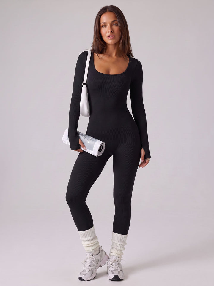 Sculpting Ribbed Long Sleeve Jumpsuit
