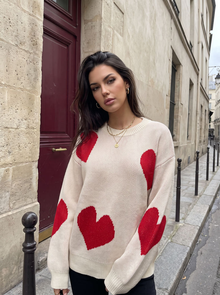 Oversized Heart Print Knit Sweater
