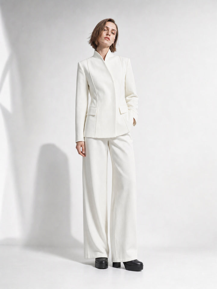 Elegant Tailored White Pant Suit Set