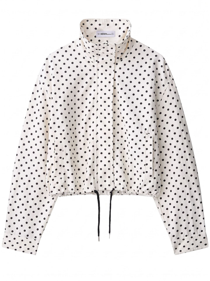Polka Dot Cropped Stand Collar Jacket