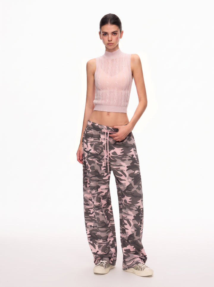 Embroidered Camo High Waisted Baggy Pants