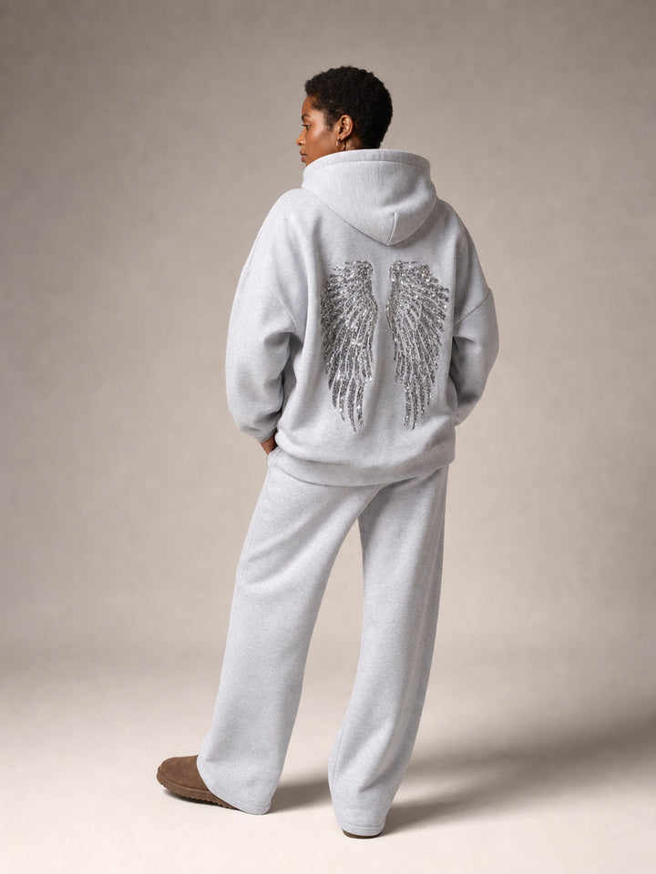 Oversized Sequin Wing Graphic Hoodie