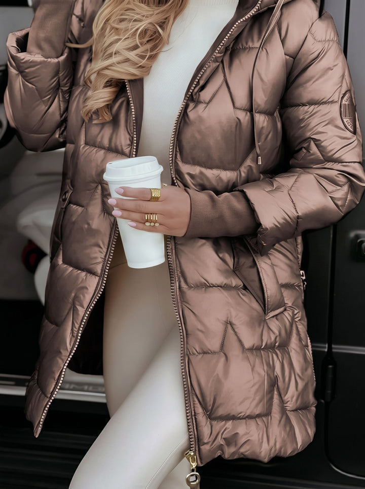 Metallic Hooded Quilted Puffer Jacket