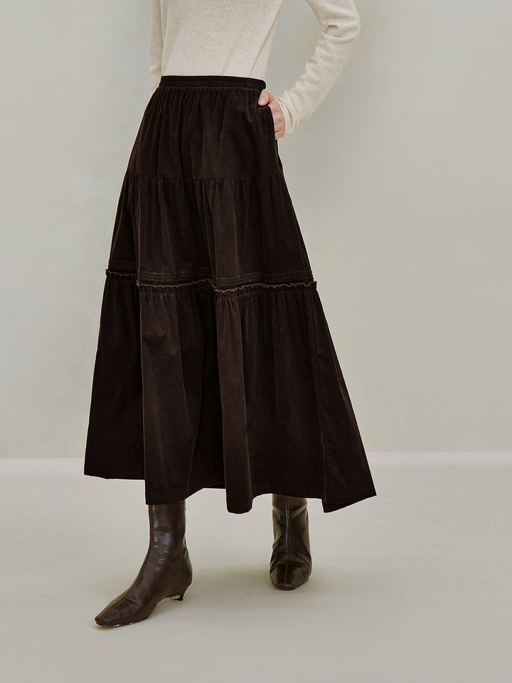 Cotton Corduroy Tiered Maxi Skirt