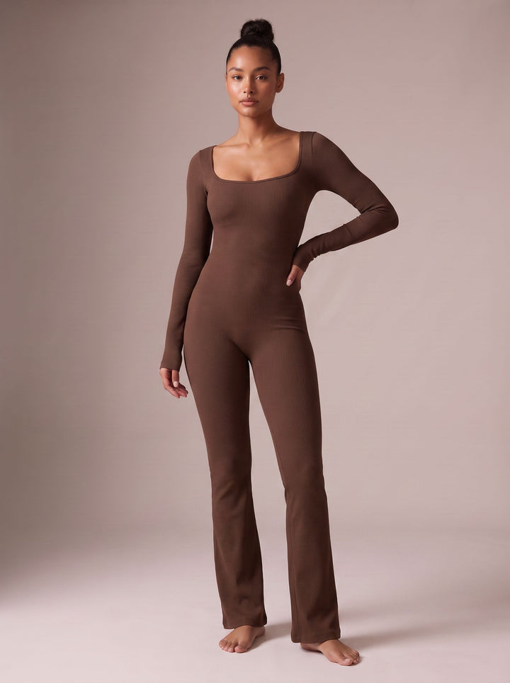 Square-Neck Flared-Leg Modern Jumpsuit