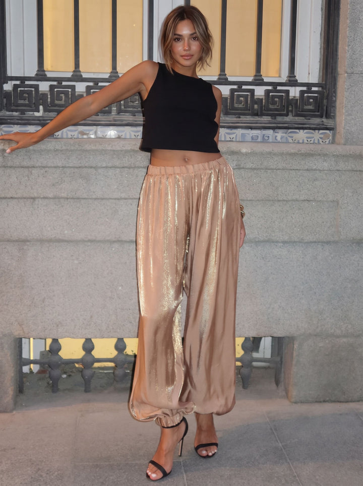 Silky Satin Elastic Hem Pants