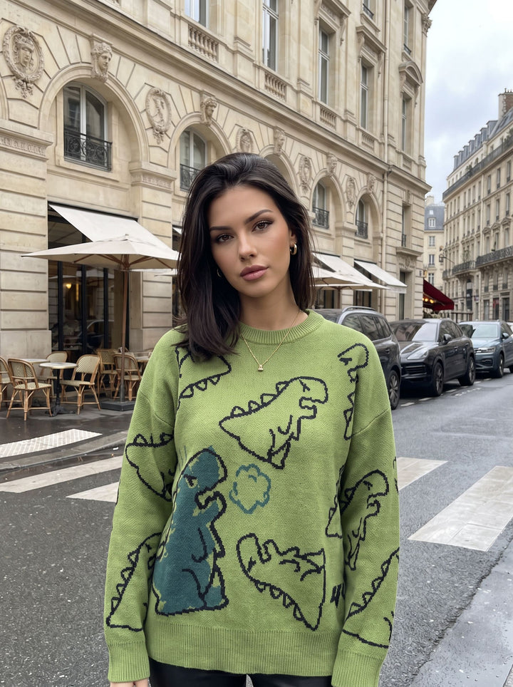 Oversized Dinosaur Graphic Crewneck Sweater