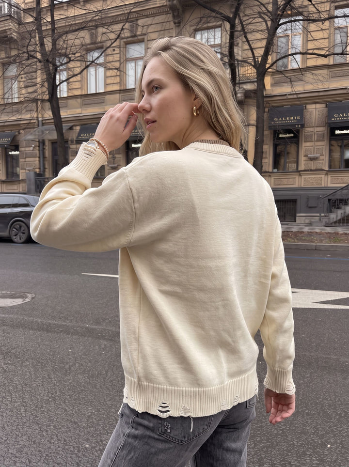 Oversized Distressed Graphic Pullover Sweater