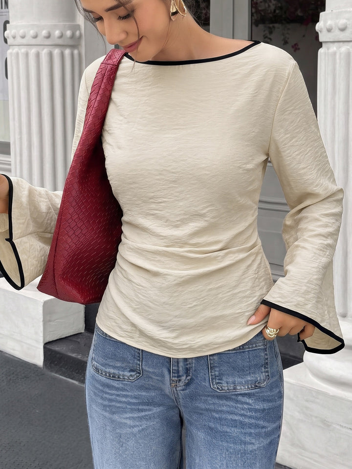 Elegant Contrast Trim Chiffon Blouse