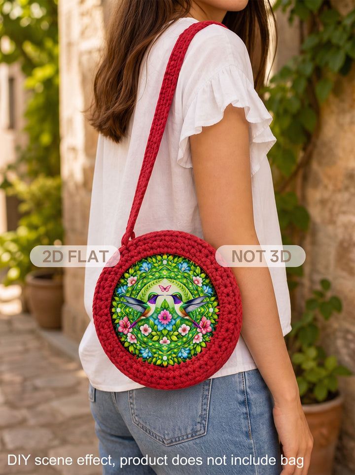 Hummingbird and Floral Mandala Crochet Basket Bottom
