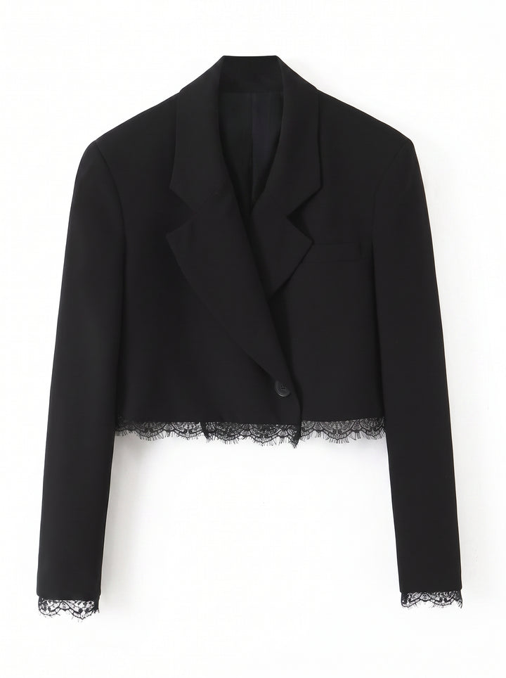 Lace Trim Cropped Blazer Jacket