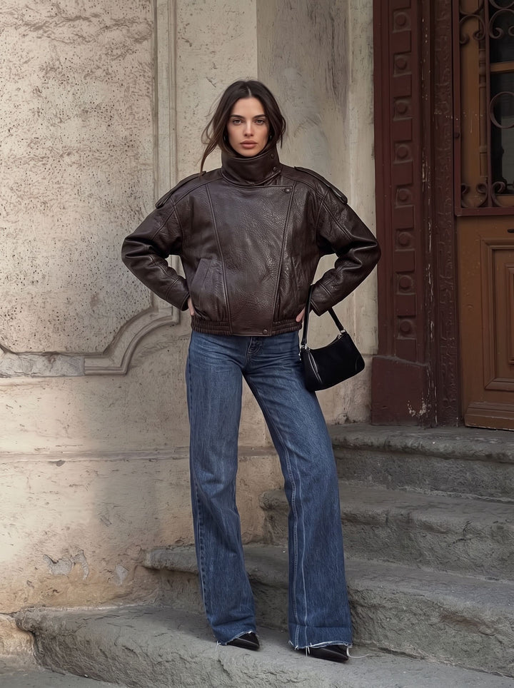 Oversized Vintage Brown Leather Jacket