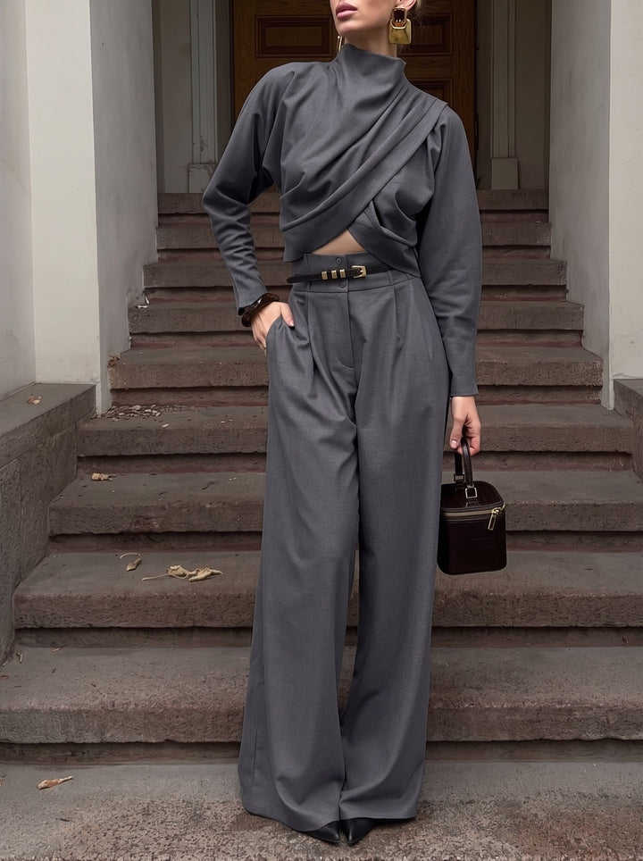 Elegant Draped Crop Trouser Set