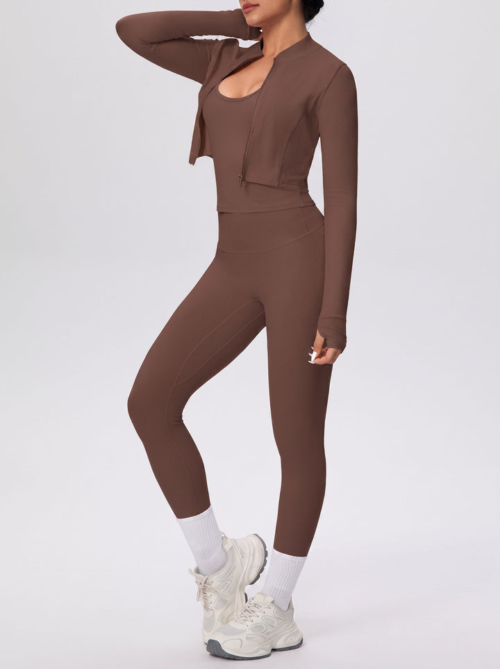 Seamless Ribbed Zip Up Workout 3 Piece Set